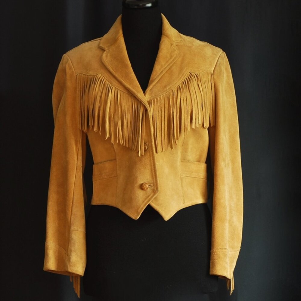 Pioneer Wear 1970's Natural Tan Cropped Fringed Suede Jacket - USA